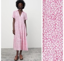 Zara Pink White Viscose Floral Print Tiered Midi Dress Size  Medium Valentine’s
