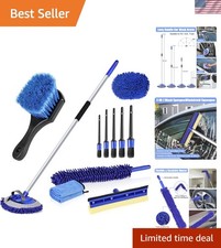 62" Microfiber Car Wash Brush with Long Handle, Car Washing Blue Set Mitt, Sp...