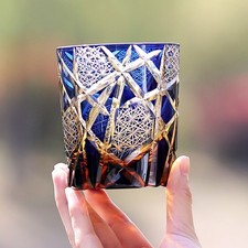 Japanese Style Kiriko Whiskey Glasses Hand-blown Hand-cut Glass Gifts Amber Blue
