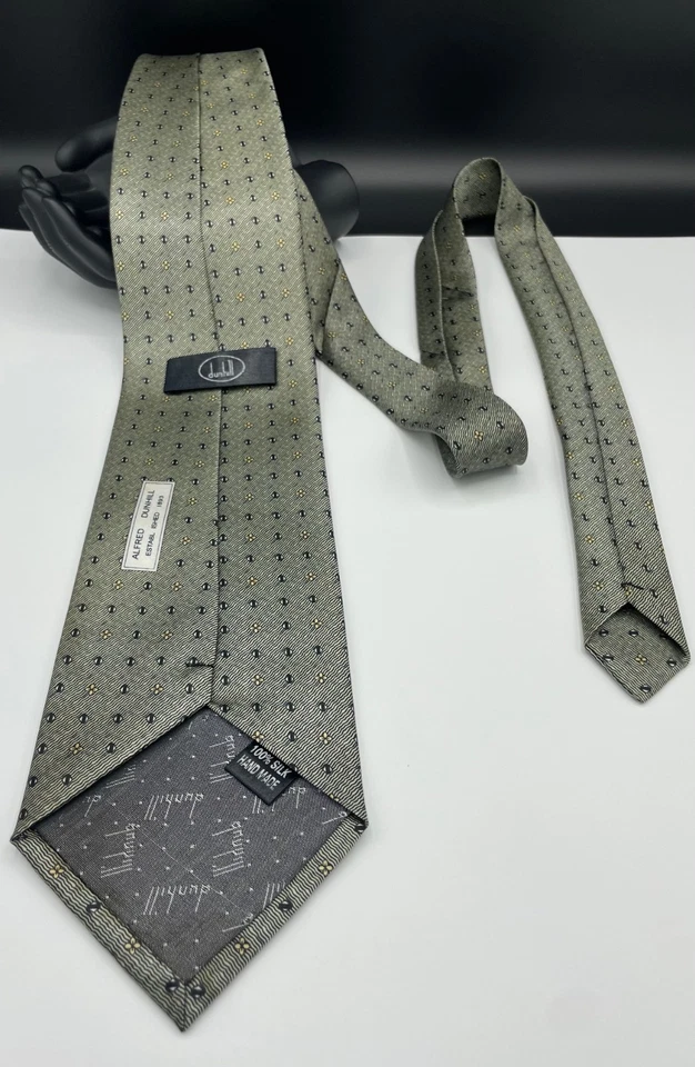 Corbata Dunhill para hombre 100 % seda ~ verde gris ~ patrón floral Foto 3 de 4