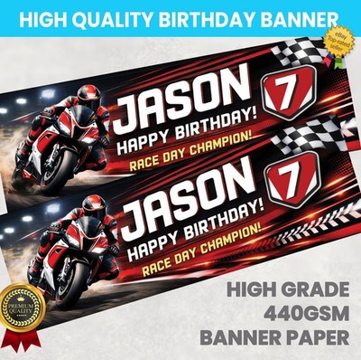 Sport Motorrad personalisiert Geburtstagsbanner beliebiger Name Party Banner Mädchen Junge