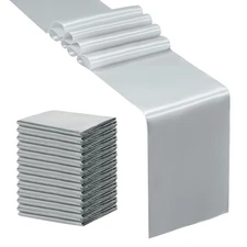 24 Pcs Silver Satin Table Runner 12 x 108 inches Long Bright Smooth Satin Wed...