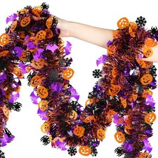 55FT Halloween Pumpkin Bat Tinsel Garland Orange Purple Black