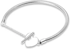 KUNSIR 925 Sterling Silver Snake Chain Bracelet with Safety Charm... 