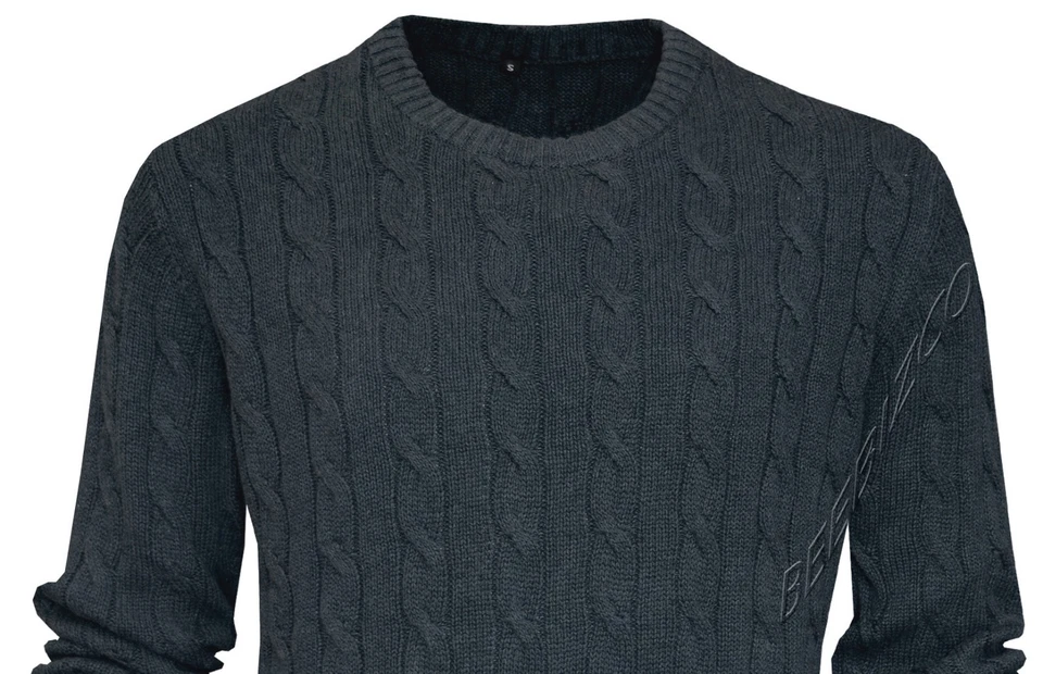 Knitted Jumper Cable Knit 100%Cotton Plain Crew Neck Pullover Sweater Casual Top - Image 4 of 4