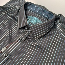 House Of Lords After 5 Modern Fit Button Up Black Blue Striped Shirt Mens Sz L