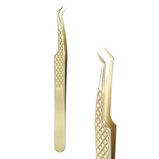 High Precision Eyelash Tweezers Extra Long Curved Lash Extensions Tweezer, Gold