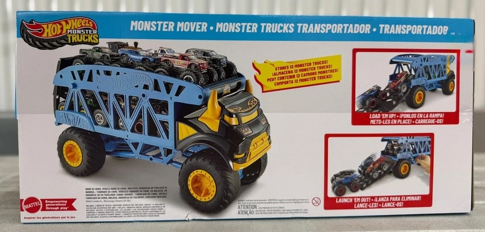 NEU Hot Wheels MONSTER MOVER Hauler Transporter mit 3 Monster Jam Trucks