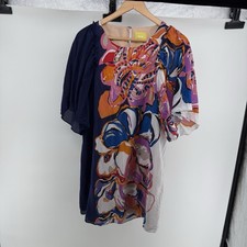 Silk Dress Anthropologie Maeve Vero Abstract Flair Boho Retro Sleeves Women's S