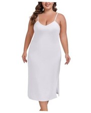 Plus Size Full Slip for Women Long Slip Dress Spaghetti Strap 22 Plus White