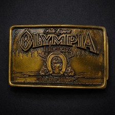 Vintage 1977 Olympia Beer Belt Buckle Brass Tone It s The Water Breweriana