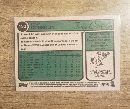 2020 Topps Heritage Rookie (RC) 💥Purple/175💥 Tony Gonsolin - Picture 3 of 3