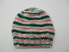 HANDMADE Hat Toddler Girl's Winter Teal Green/Pink Stripe Crochet Beanie