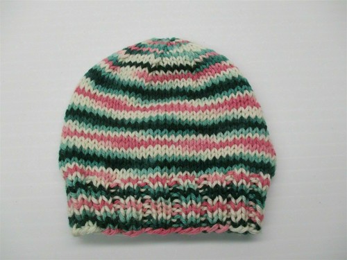 HANDMADE Hat Toddler Girl's Winter Teal Green/Pink Stripe Crochet Beanie