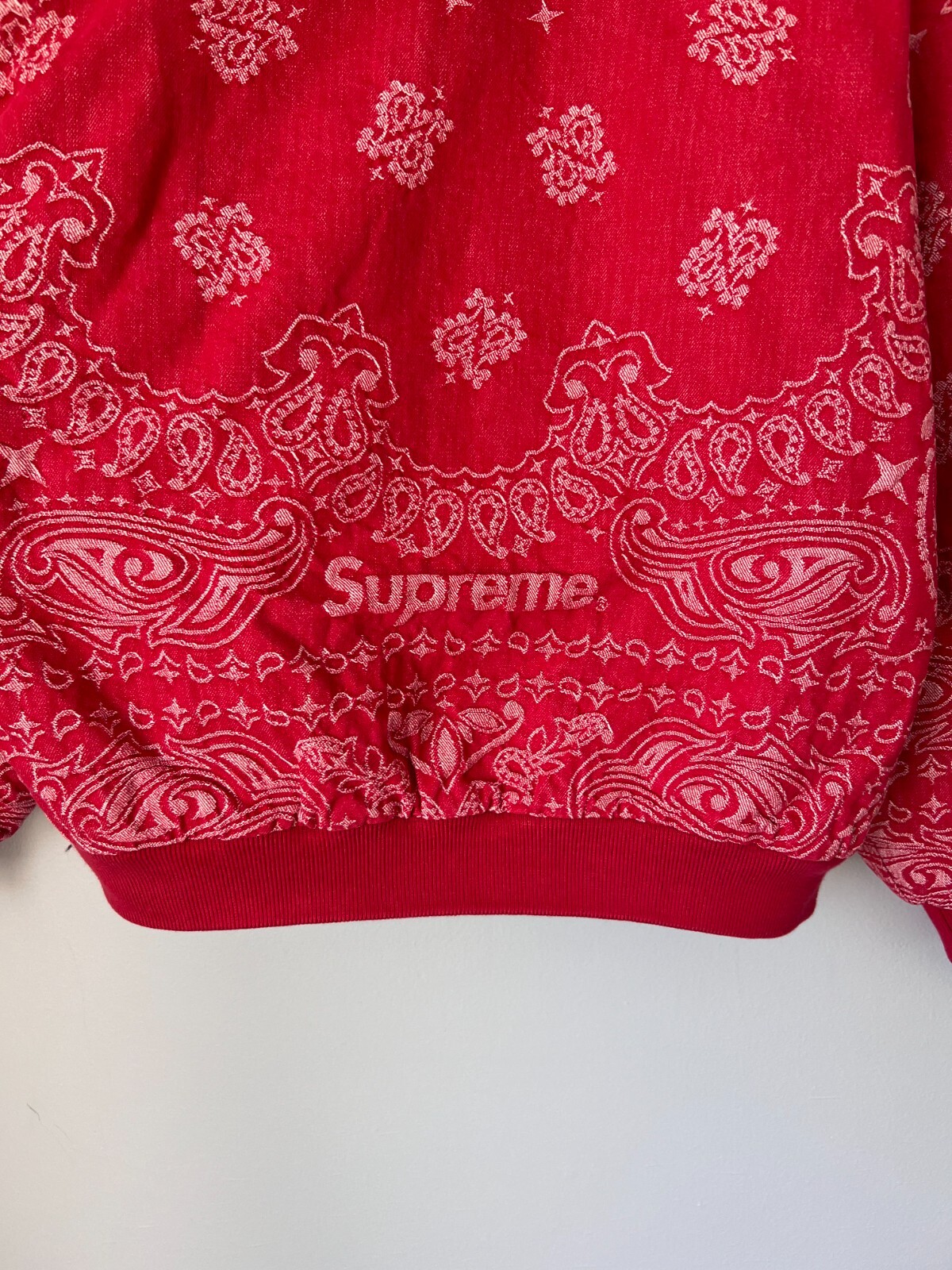 Supreme Bandana Jacquard Denim Work Jacket - Size Large - Red - NEW image 7