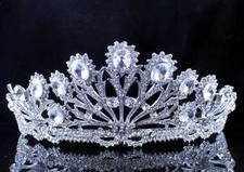 SUNFLOWER CLEAR AUSTRIAN CRYSTAL RHINESTONE TIARA W/ HAIR COMBS CROWN PROM T1893