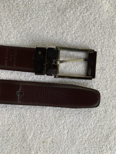 VTG Reversible Italian Leather Belt Mens 38 Black Oxblood Italy Silver Buckle - Picture 3 of 14