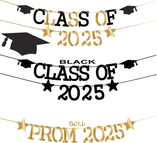 GRADUATION BANNER CONGRADS BUNTING Prom 2025 DECORATIONS GOLD PINK BLACK BLUE - Picture 5 of 11