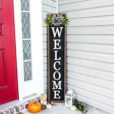 3D Outdoor Welcome Sign for Front Porch Standing 45"X9" Wood Frame Large Vert...