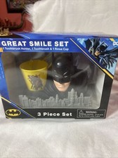Batman DC Comics Great Smile Set 3 piece Toothbrush, Holder  Rinse Cup NEW
