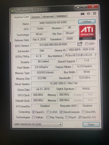 Dell AMD Radeon HD 6350 512MB GDDR3 64-Bit High Profile DMS-59 Video Card 236X5 - Picture 6 of 6