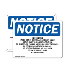 (2 Pack) No Soliciting If You Do Not Have An Appointment OSHA Notice Sign Decal