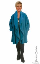 PoCo DeSiGn LAGENLOOK Fleece Jacke Mantel Big Schal-Kragen petrol L-XL-XXL-XXXL 