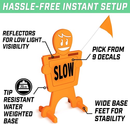 Slow Down Man! 3ft High Visibility Kids at Play Sign with 9 Decal Options - Picture 7 of 8