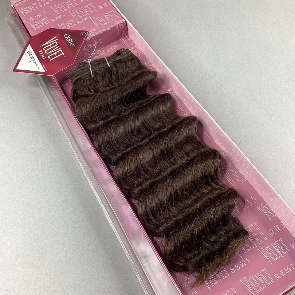 Extensiones de trama de cabello humano Remi de terciopelo marrón oscuro Euro Deep #4 14” Foto 2 de 4
