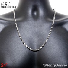 24"Stainless Steel 3mm Silver Classic Franco Box Cuban Curb Chain Necklace