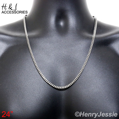 24''Stainless Steel 3mm Silver Classic Franco Box Cuban Curb Chain Necklace