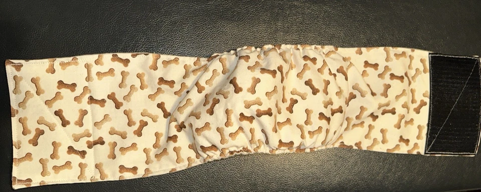 Pañal contorno envolvente banda para el vientre perro cachorro franela masculina forrado 22” 5” HUESOS CREMA Foto 3 de 4