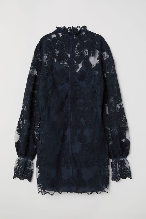 H&M Conscious Exclusive 2018 Cotton EcoNyl Dark Blue Lace Dress  XS