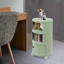 Modern Round End Table 3-Tier Sliding Drawers Bedside Nightstand for Bedroom Dec