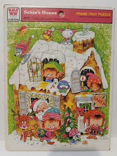 Christmas Santa's House- Elves Whitman Puzzle 1974 Vintage Children’s Frame Tray - 第 3/17 張圖片