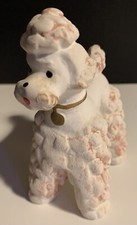 Wales Poodle Porcelain Dog Figurine White Pink Gold Vintage Japan MCM