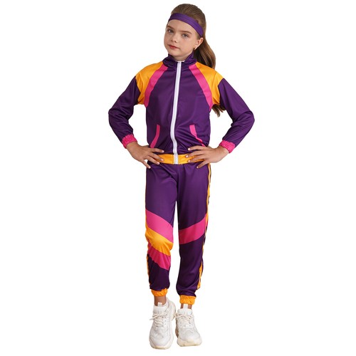 Kids Unisex Tops Pants Headband Sets Colorblock Sports Suit Carnival Party - Picture 20 of 42