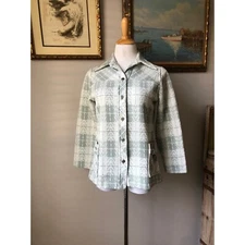 Kemington Express for Sears green white knitted blazer/ jacket metal buttons