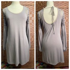 Free People Jessie's Peasant Sleeve Women's Mini Dress Honeycomb Taupe Small