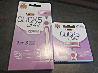  1 BIC LADIES CLICK 5 SOLEIL {1 RAZOR WITH 3 CARTRIDGE} & 4 PACK CARTRIDGES