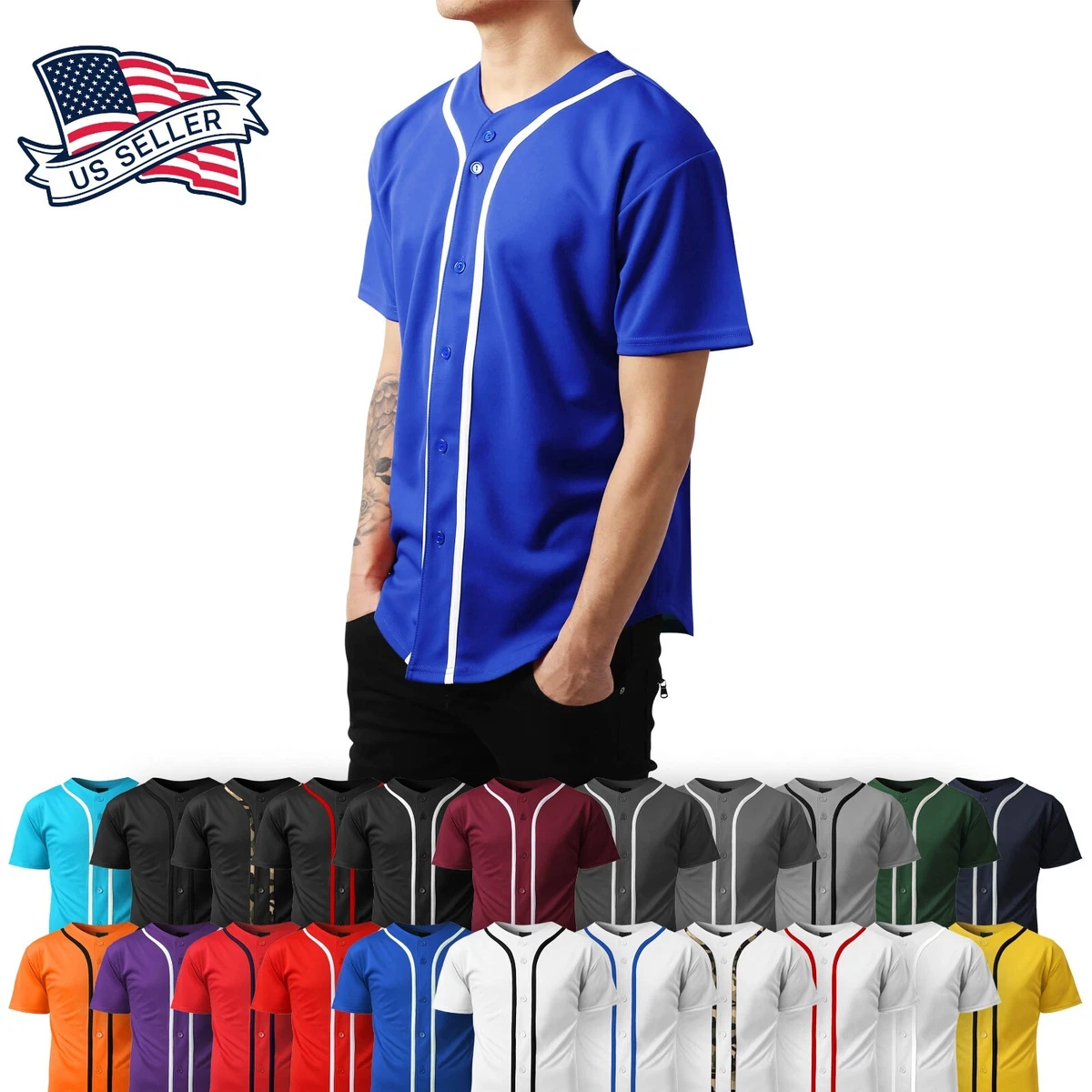 Mens Baseball Jersey Raglan Plain T Shirt Team Uniform Solid