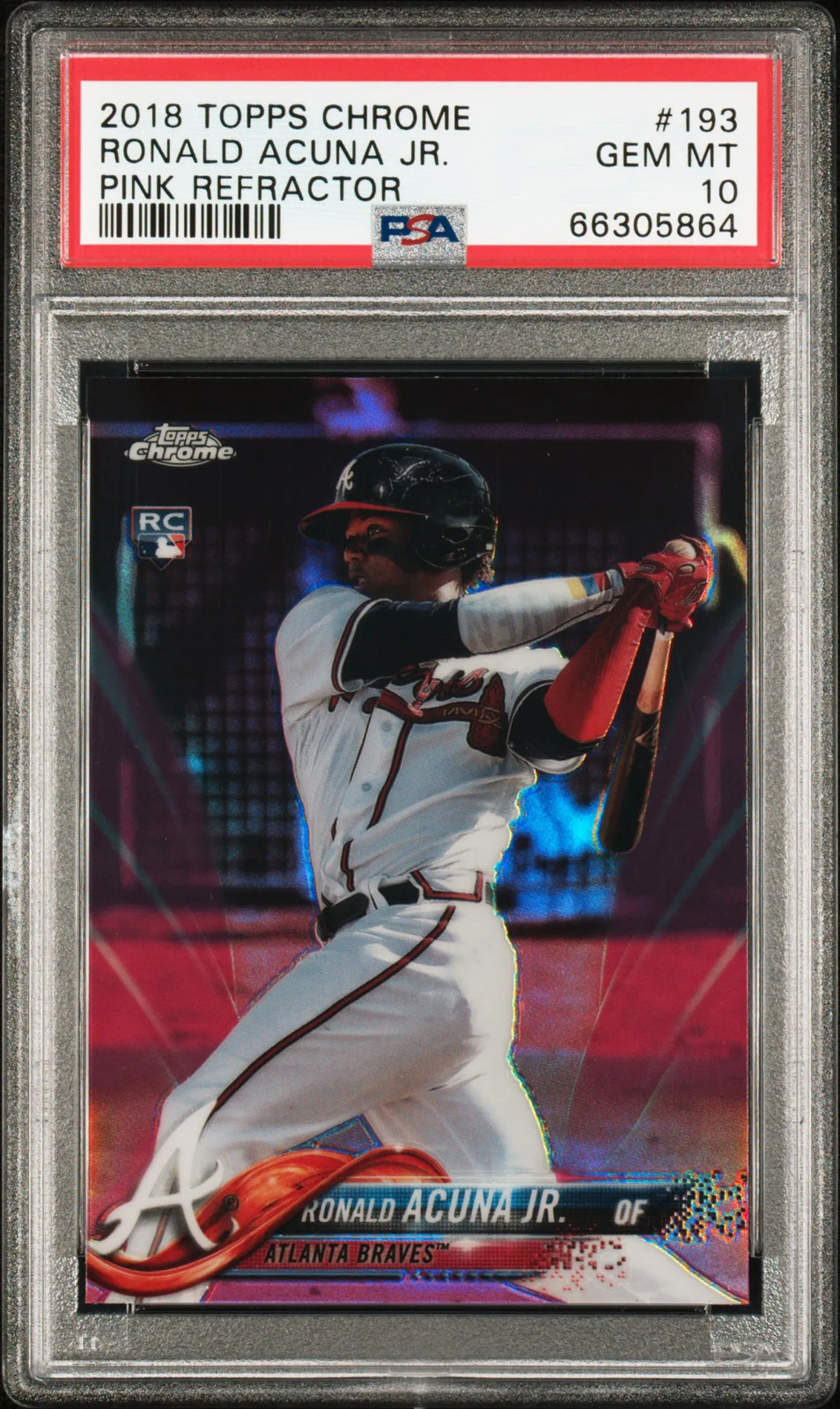 2018 Topps Chrome Ronald Acuna JR. #193 Pink Refractor PSA 10 Rookie RC