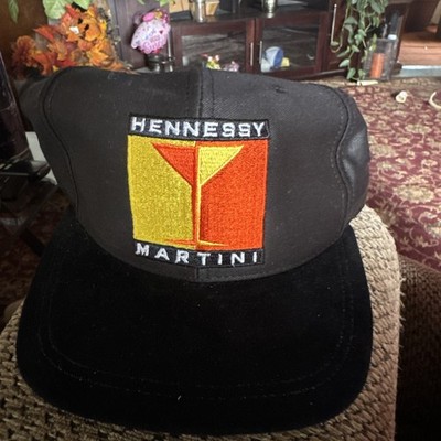 Vintage 90s Hennessy Martini Cognac SnapBack Hat Cap Suede Brim RARE Black Promo