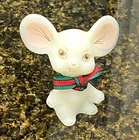 Hand Painted Glass Mouse Figurine White w/ Red & Green Scarf Signed S. Stephens