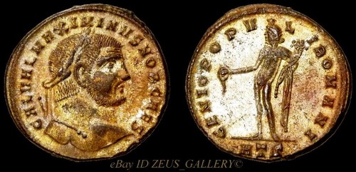 MAXIMINUS II Genius of Rome Nude Male Figure Heraclea Large Silvered Follis Coin - Picture 2 of 10