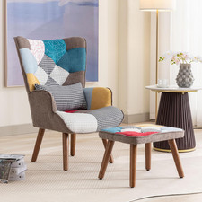 Mehrfarbiges Loungesessel & Ottomane Set mit ergonomischer Rückenlehne Wohnzimmer Schlafzimmer