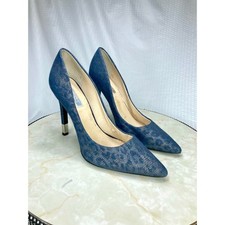 Guess Snakeskin Print Pointed Toe Stiletto Pumps Women Sz 6.5 Blue Mesh Evening