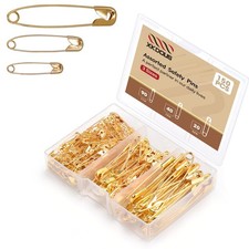 150 Pack Safety Pins for Clothes 3 Universal Assorted Sizes, Gold