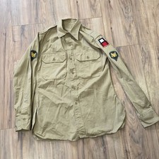 Vintage Korean War Era US Army Shirt Cotton Khaki Sz M First Army Long Sleeve