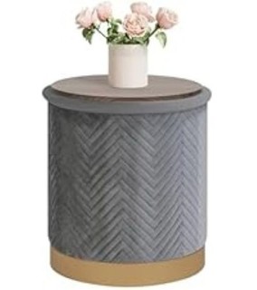 Round Ottoman with Storage Footstool AUCTION Pouffe 42.5×42.5×45cm Grey